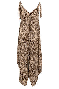 Women Leopard Print Cotton Jumpsuit <b>Spaghetti</b> <b>Strap</b> V Neck Loose Fit Wide Leg Casual Summer Outfit - Product Image 3