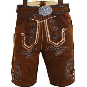กางเกงหนังแท้คุณภาพสูงสั่งทำสำหรับผู้หญิง แบรนด์ Garman รุ่น Kurz Lederhose สีน้ำตาลวินเทจ สไตล์คอสตูม - Product Image 1