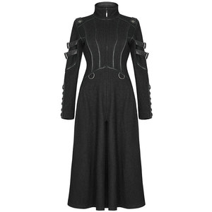 Manteau long gothique cyberpunk pour femmes, noir, matériau personnalisé, fermeture éclair intégrale sur le devant - Product Image 1
