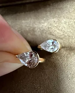 Pendientes de Aro con Diamantes en Forma de Pera en Oro Amarillo, Elegantes Pendientes de Lágrima para Novia, Joyería de Lujo, Regalo para Mujeres Elegantes - Product Image 2