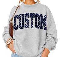 Pull à col montant pour femme, coupe oversize, à manches longues, avec patch à lettres et points personnalisé, style décontracté