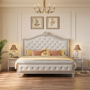 Premium European French <b>Antique</b> Eco-Friendly Upholstered <b>Bed</b> Set Solid Wood Structure Tufted Headboard for Luxury Master Bedroom - Product Image 4