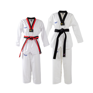 Blue Karate Uniform 100% Cotton Adult Unisex Durable Martial Arts Wear Loose Fit <b>Elastic</b> Waist 140g White <b>Belt</b> Back Neck Logo - Product Image 4