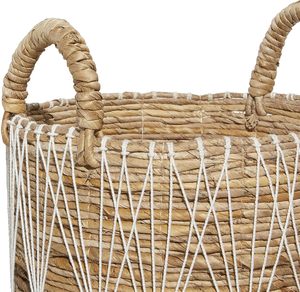 Natural Water Hyacinth Storage Baskets Set of 3 Woven Laundry <b>Hamper</b> with Handle Boho Decorative Toy Organizer Home Organization - Product Image 3