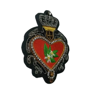 Patch 3D en relief fait main, écologique, en velours, orné de strass et de perles, motif Cœur Sacré avec couronne, pour chapeaux et cadeaux en tissu - Product Image 4