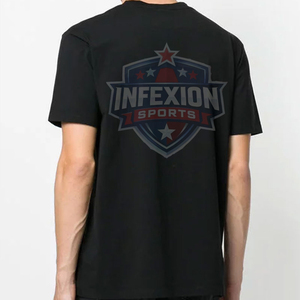 เสื้อยืดคอกลมแขนสั้นสีดำสำหรับผู้ชาย สไตล์ลำลอง สีพื้น ผ้าถัก - Product Image 2