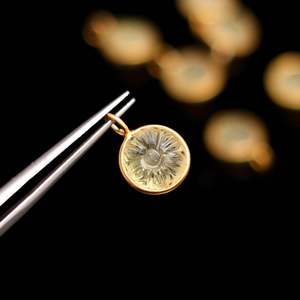 Natural Lemon Quartz Carved Flower Charm Gold Vermeil Pendant 925 Sterling Silver Lemon Quartz Gemstone <b>Healing</b> <b>Crystal</b> Jewelry - Product Image 3