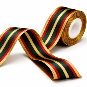 Cinta de Grogrén de 38 mm de Neelkamal Industries, con Rayas Verdes, Rojas y Doradas, Cinta Decorativa Metálica Lurex para Prendas - Product Image 1