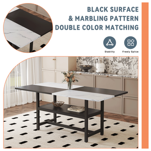 71*35.4 pollici sala da pranzo bianco nero impiombato funzione di stoccaggio tavolo 6 artificiali PU curvo sedie disegno cuscino allargato - Product Image 6