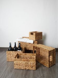 TUCK-AWAY <b>Storage</b> Baskets Seagrass Hyacinth Basket Rectangle <b>Box</b> <b>Trunk</b> For Decor Bedroom Bathroom Organizer Cut-out Handles - Product Image 6