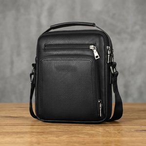 Sac messager en cuir véritable pour homme, grande capacité, bandoulière, fermeture éclair, multi-poches, pour les voyages - Product Image 3
