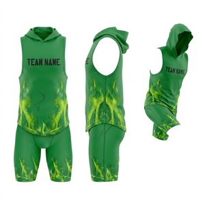 Conjunto de Jersey sin Mangas con Capucha y Pantalones Cortos Personalizados con Llama Verde, Unisex, Transpirable, de Poliéster, con Impresión por Sublimación, Nombre del Equipo - Product Image 4
