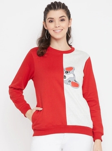 Sudadera de Mujer con Bloques de Color Rojo y Estampado de Dibujos Animados, Cuello Redondo, Manga Larga, Tejido de Punto, para Otoño - Product Image 4