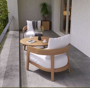Ensemble de chaises longues d'extérieur en teck moderne, mobilier de patio minimaliste pour balcon, villa, hôtel - Product Image 1