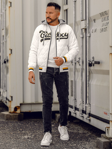 Veste matelassée blanche à capuche City Boy pour homme, hiver, décontractée, fermeture éclair, épaisse, en polyester - Product Image 5