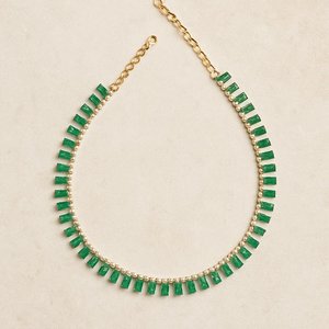 Collier ras-de-cou en or massif 14 carats avec émeraude zambienne, design Art Déco, bijoux fins de luxe, cadeau élégant pour femme - Product Image 3