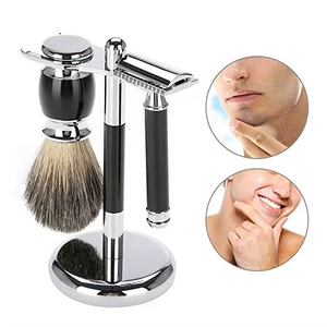 Juego de 3 Piezas para Cejas de Acero Inoxidable con Punta Inclinada para Hombre, Maquinilla de Afeitar Manual de Doble Filo + Brocha de Afeitar + Soporte, Regalo para Hombres - Product Image 4