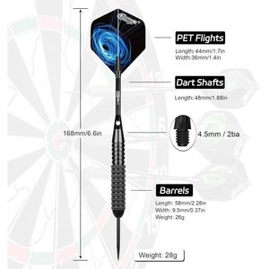 Juego de Dardos con Punta de Acero para el Hogar, con Ejes de Club, 16 Protectores, Plumas de Repuesto, Afilador y Herramienta Incluidos - Product Image 2
