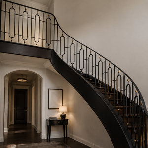 Contemporary Metal Stair <b>Railing</b> with Gold Accents for Interior Staircase Decor for villa mansion and duplex interior decor - Product Image 2