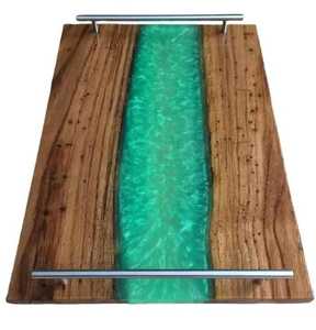 Bandeja de Madera Artesanal con Diseño de Olas Oceánicas y Estrellas de Mar, para Decoración de Mesa en Hogares Costeros - Product Image 4