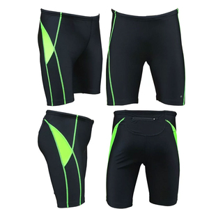 Shorts de sport pour homme, noir et vert, à séchage rapide, taille mi-haute, fermeture élastique, longueur courte, en nylon et élasthanne tricoté - Product Image 1