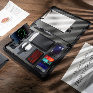 带无线充电、隐藏手柄文件夹和剪贴板的皮革对开，适用于办公室专业人员和商务组织者 - Product Image 2