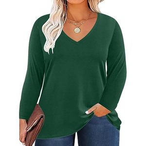 Tunique décontractée grande taille pour femme, coupe ajustée, avec ourlet croisé, chemisier élégant moderne à manches longues, col en V, respirant, avec logo - Product Image 2