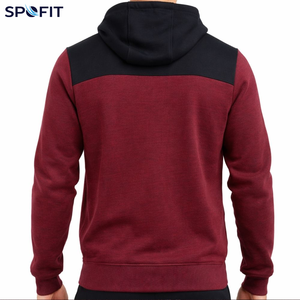 Men's Hooded <b>Zip</b>-Up <b>Sweatshirt</b> Maroon Black Color Block Casual Full Sleeve Autumn Wear With Side Pockets - Product Image 2