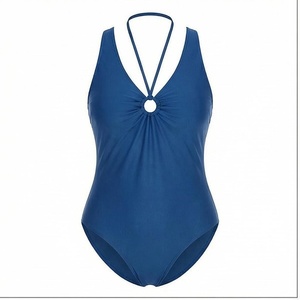 Women's Blue One-Piece Swimsuit With <b>Crossed</b> Halter Neckline And Hollow Out Design Stretchy Solid Swimwear - Product Image 1