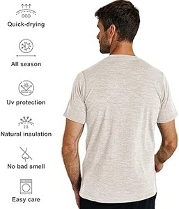 Men's Merino <b>Wool</b> T-Shirt 100% Cotton Knitted <b>Base</b> <b>Layer</b> Soft Wicking Breathable Lightweight Short Sleeve <b>Wool</b> Crew Neck T Shirt - Product Image 2
