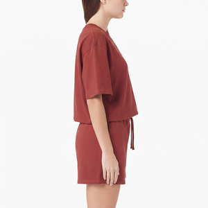 Ensemble de t-shirt et short pour femmes, de haute qualité, 100% coton, personnalisé, logo imprimé, ensemble 2 pièces surdimensionné - Product Image 3