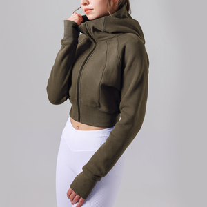Sweat-shirt à capuche court pour femme, style streetwear, manches longues, tissu doux, décontracté, idéal pour le yoga, l'entraînement et le jogging - Product Image 5