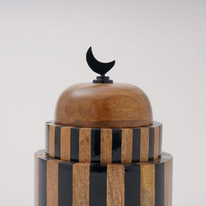 Wooden Handmade Customized Ramadan Candy Container Black Striped Treat <b>Box</b> Moon <b>Lid</b> Centerpiece Party Table <b>Decoration</b> - Product Image 3