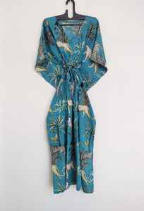 Vestido Kaftán de Algodón Hecho a Mano con Estampado Floral, Ligero, Estilo Boho, para la Playa - Product Image 2