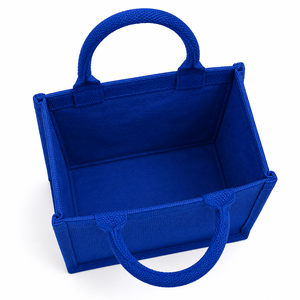 Petit sac fourre-tout en jute bleu avec fermeture éclair et poignées courtes - Product Image 5