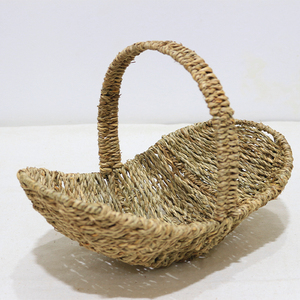 Nouveau panier de jardin en jonc de mer tressé à la main, design bateau, pour fleurs et rangement de pain, avec poignée - Product Image 3