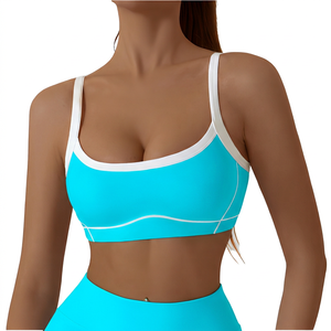 Soutien-gorge de sport rose pour femme, col contrastant, maintien moyen, pour yoga et entraînement, vêtements de sport - Product Image 5