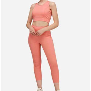 Vêtements de sport pour femmes, haut court, vêtements de sport côtelés sans couture, soutien-gorge de yoga, ensemble de yoga sportif côtelé 2 pièces - Product Image 6