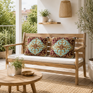 Elegant Kashmiri Aari Embroidery <b>Throw</b> Pillow <b>Cover</b> 16x16 Cotton Wool Thread Cushion Case Sustainable Bohemian Living Room Decor - Product Image 5