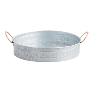 Round Galvanized Metal Serving <b>Tray</b> with Copper Handles Large Vintage Farmhouse Decorative Platter for Party <b>Buffet</b> - Product Image 1