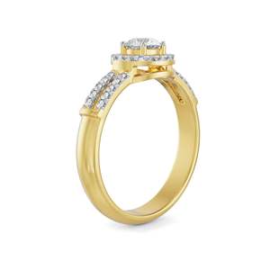 Bague en argent captivante avec moissanite taille ronde, sertie d'un double halo pavé, bicolore, pour fiançailles et mariage, pour femme - Product Image 4