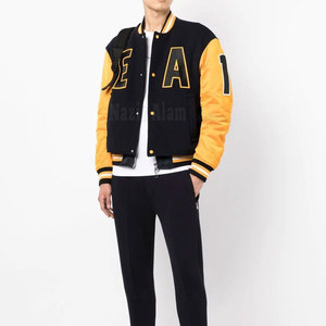 Blouson universitaire personnalisé pour homme en cuir avec corps en laine, poignets tricotés, fermeture à boutons-pression, style décontracté streetwear - Product Image 4