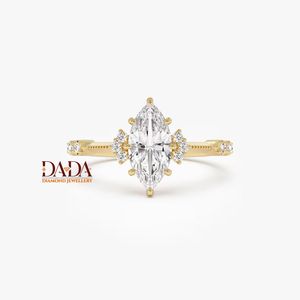 Bague de fiançailles solitaire taille marquise pour femme, bague en diamant d'inspiration florale, bague de mariage de style vintage, bijou de mariée élégant - Product Image 1