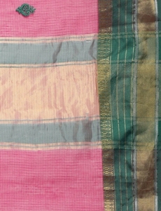 Sari de Otoño Reversible KV para Mujer, con Bordado y Diseño Propio, Tejido en Mezcla de Seda Kota Doria, Sin Arrugas (Rosa) - Product Image 3