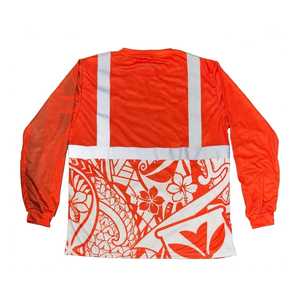 High Visibility Yellow Long Sleeve <b>Red</b> Safety Work <b>Shirt</b> with Reflective Tape Tribal Print 100% Polyester Quick Dry - Product Image 4