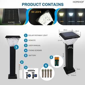 โฮมฮอปอลูมิเนียมไฟพลังงานแสงอาทิตย์ตกแต่งสวนกลางแจ้ง 84 LED กันน้ำไร้สายโคมไฟทางเดินสำหรับลานบ้านภูมิทัศน์ลานบ้าน - Product Image 5
