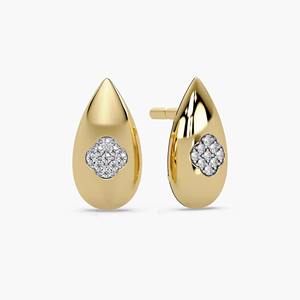 Élégantes boucles d'oreilles clous en or jaune 14 carats avec diamants de laboratoire, design dôme et haricot massif, minimalistes, certifiées IGI, cadeau de fête pour femme - Product Image 3