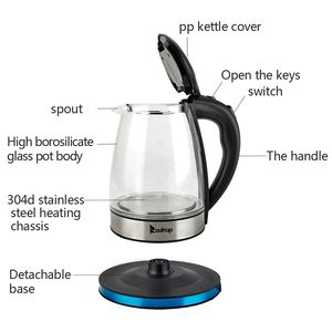Bollitore Elettrico in Vetro HD 1861a, 1200W, Capacità 1.8L, Spina USA, Senza Fili, Portatile con Funzione Mantenimento Calore, Funziona in Olandese e Tedesco - Product Image 2