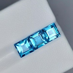 Natural Blue Topaz 3Pcs Asscher Cut Loose Gemstone Sky Blue Faceted Stone IGI Certified <b>Light</b> for Jewelry Making Wholesale - Product Image 1