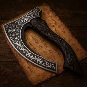 Hacha para Pizza de Acero al Carbono de Alta Calidad Forjada a Mano, Estilo Vikingo, con Mango de Madera Tallada y Funda de Cuero, Venta al Por Mayor - Product Image 1